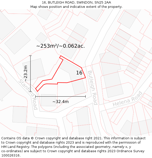 16, BUTLEIGH ROAD, SWINDON, SN25 2AA: Plot and title map