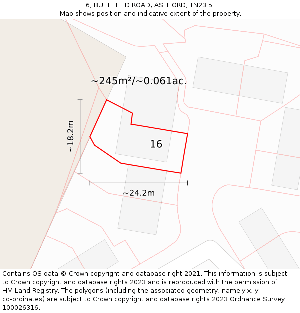 16, BUTT FIELD ROAD, ASHFORD, TN23 5EF: Plot and title map