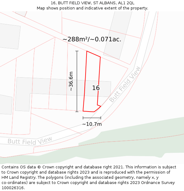 16, BUTT FIELD VIEW, ST ALBANS, AL1 2QL: Plot and title map