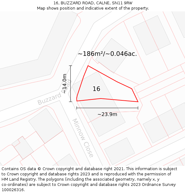 16, BUZZARD ROAD, CALNE, SN11 9RW: Plot and title map