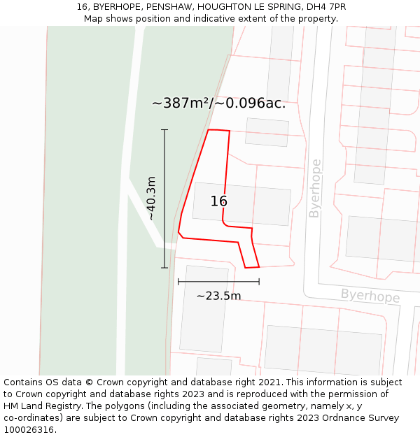 16, BYERHOPE, PENSHAW, HOUGHTON LE SPRING, DH4 7PR: Plot and title map