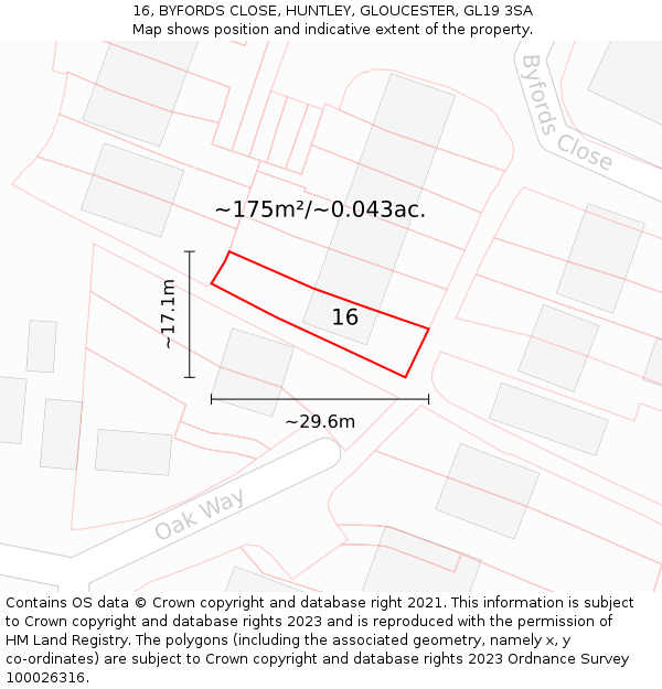 16, BYFORDS CLOSE, HUNTLEY, GLOUCESTER, GL19 3SA: Plot and title map