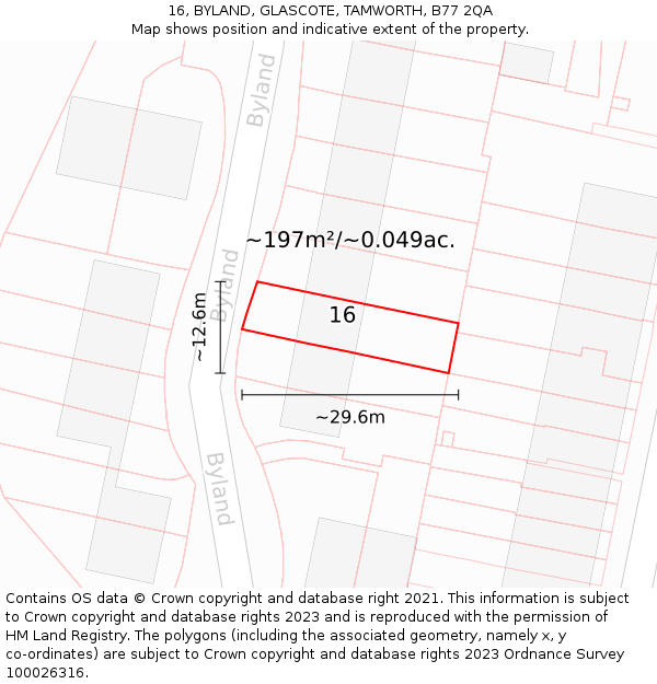 16, BYLAND, GLASCOTE, TAMWORTH, B77 2QA: Plot and title map