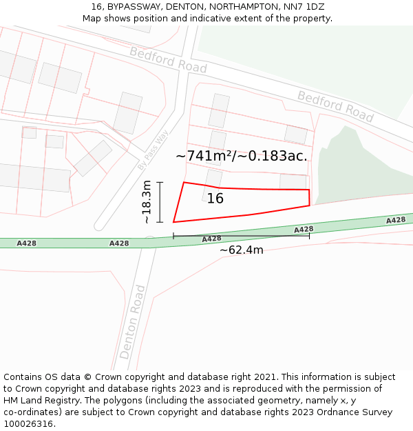 16, BYPASSWAY, DENTON, NORTHAMPTON, NN7 1DZ: Plot and title map