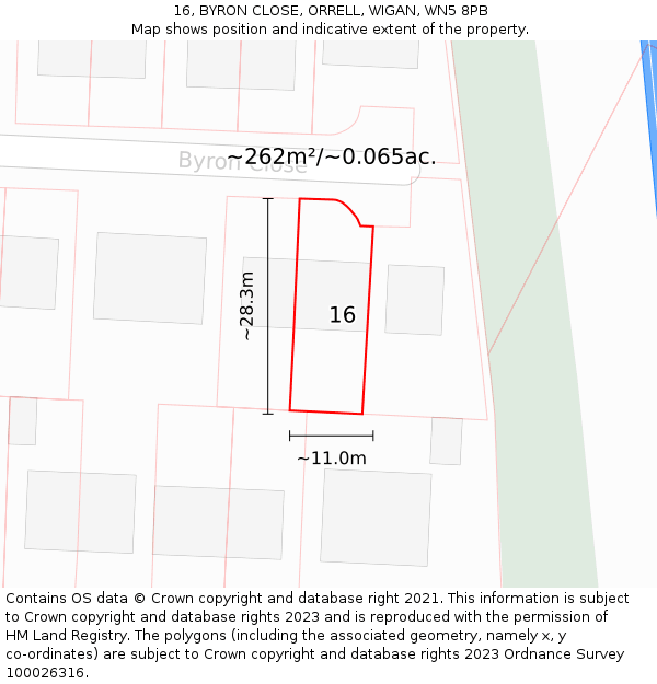 16, BYRON CLOSE, ORRELL, WIGAN, WN5 8PB: Plot and title map