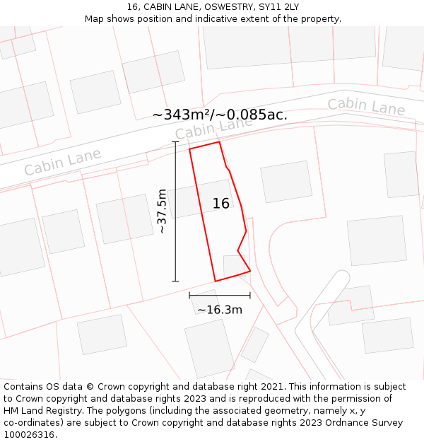 16, CABIN LANE, OSWESTRY, SY11 2LY: Plot and title map