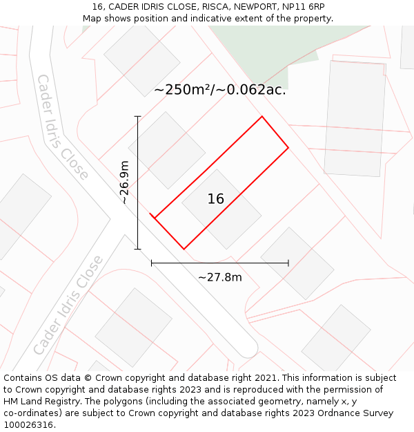 16, CADER IDRIS CLOSE, RISCA, NEWPORT, NP11 6RP: Plot and title map