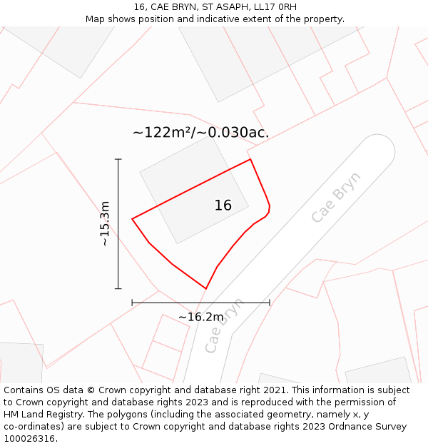 16, CAE BRYN, ST ASAPH, LL17 0RH: Plot and title map
