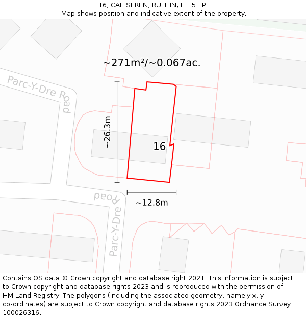16, CAE SEREN, RUTHIN, LL15 1PF: Plot and title map