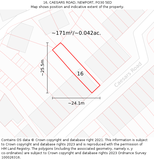 16, CAESARS ROAD, NEWPORT, PO30 5ED: Plot and title map