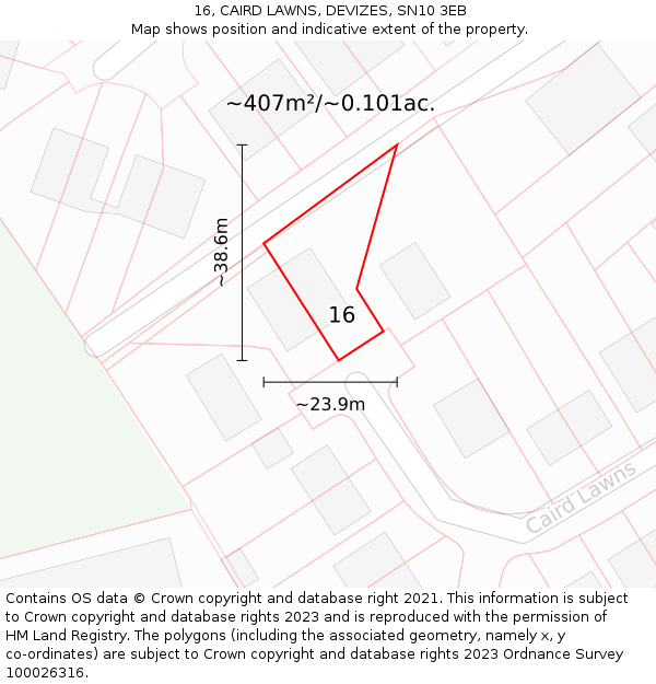 16, CAIRD LAWNS, DEVIZES, SN10 3EB: Plot and title map