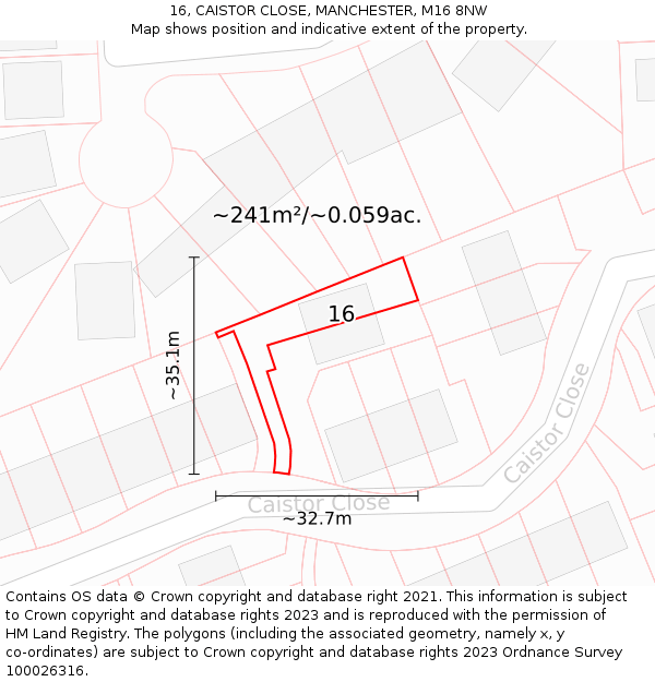 16, CAISTOR CLOSE, MANCHESTER, M16 8NW: Plot and title map