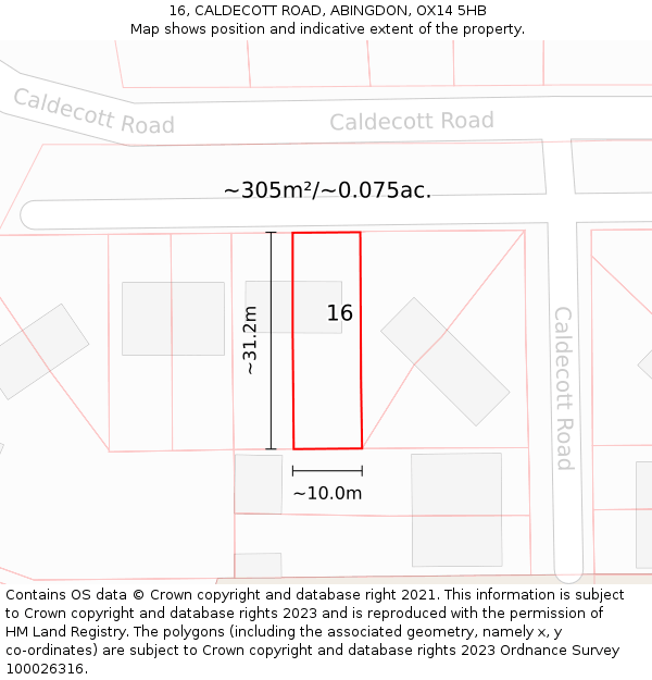 16, CALDECOTT ROAD, ABINGDON, OX14 5HB: Plot and title map