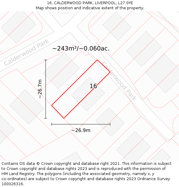 16, CALDERWOOD PARK, LIVERPOOL, L27 0YE: Plot and title map