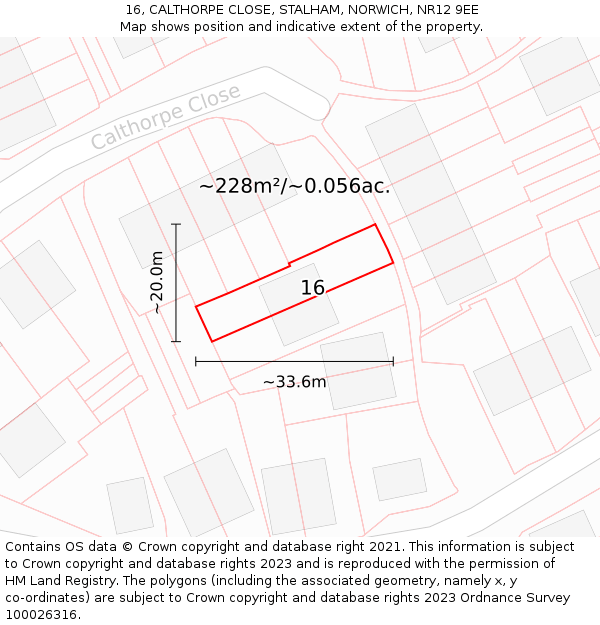 16, CALTHORPE CLOSE, STALHAM, NORWICH, NR12 9EE: Plot and title map