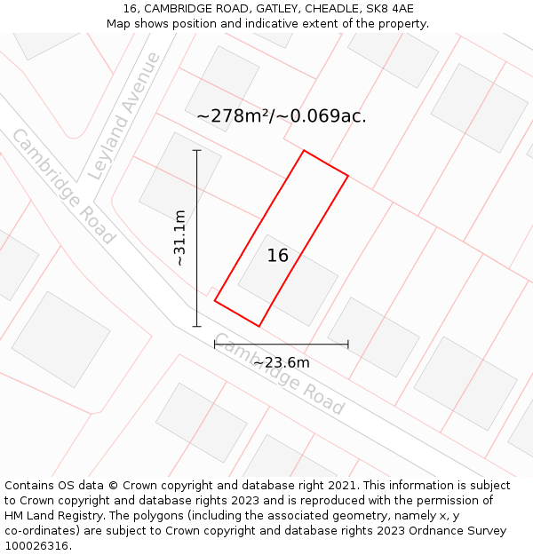 16, CAMBRIDGE ROAD, GATLEY, CHEADLE, SK8 4AE: Plot and title map