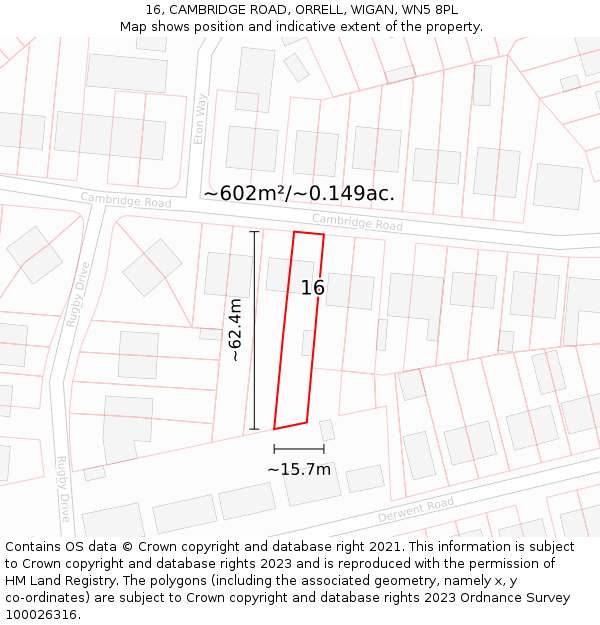 16, CAMBRIDGE ROAD, ORRELL, WIGAN, WN5 8PL: Plot and title map
