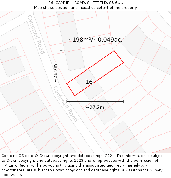 16, CAMMELL ROAD, SHEFFIELD, S5 6UU: Plot and title map