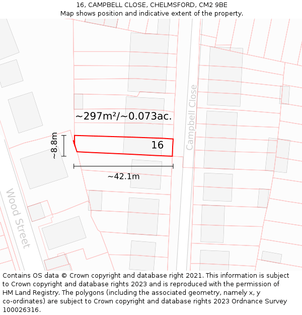 16, CAMPBELL CLOSE, CHELMSFORD, CM2 9BE: Plot and title map