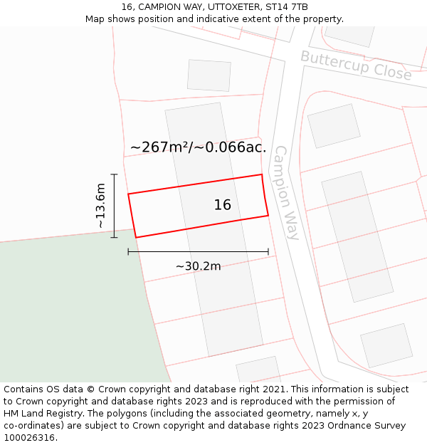16, CAMPION WAY, UTTOXETER, ST14 7TB: Plot and title map