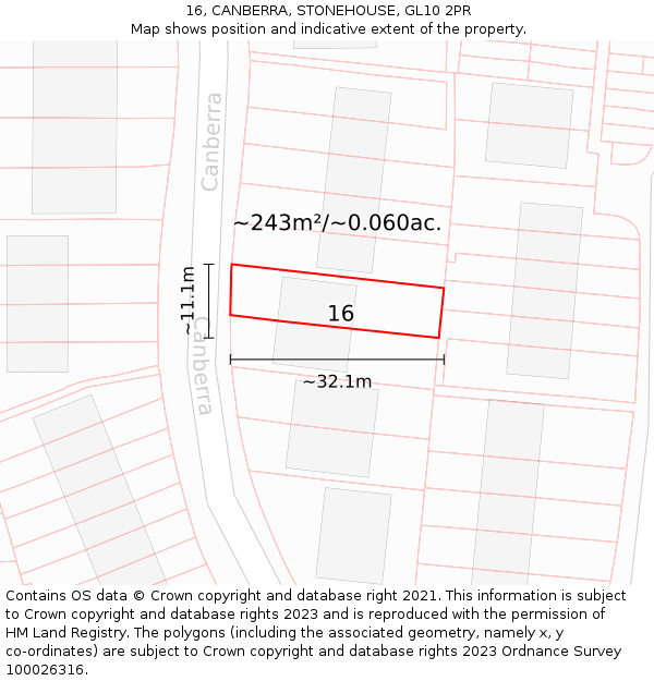 16, CANBERRA, STONEHOUSE, GL10 2PR: Plot and title map