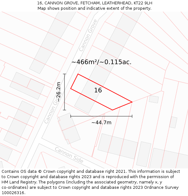16, CANNON GROVE, FETCHAM, LEATHERHEAD, KT22 9LH: Plot and title map