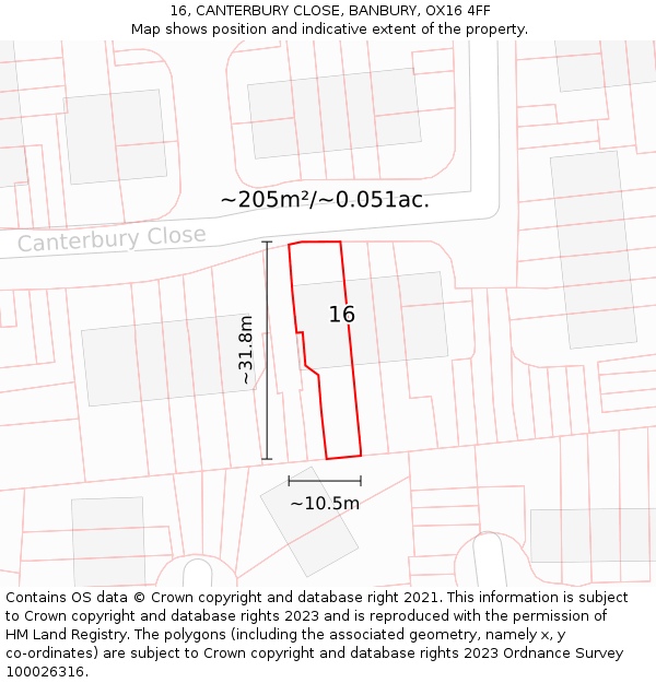 16, CANTERBURY CLOSE, BANBURY, OX16 4FF: Plot and title map