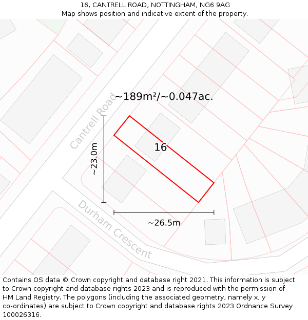 16, CANTRELL ROAD, NOTTINGHAM, NG6 9AG: Plot and title map