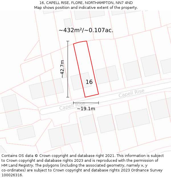 16, CAPELL RISE, FLORE, NORTHAMPTON, NN7 4ND: Plot and title map