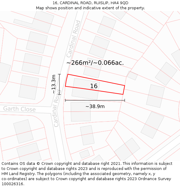 16, CARDINAL ROAD, RUISLIP, HA4 9QD: Plot and title map