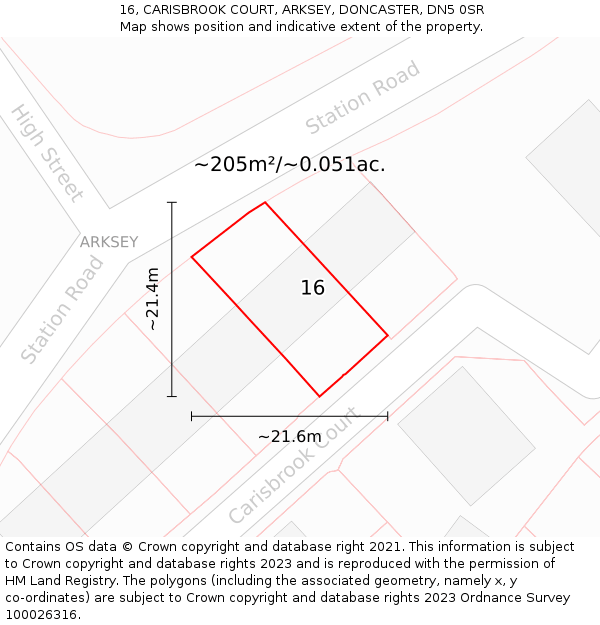 16, CARISBROOK COURT, ARKSEY, DONCASTER, DN5 0SR: Plot and title map
