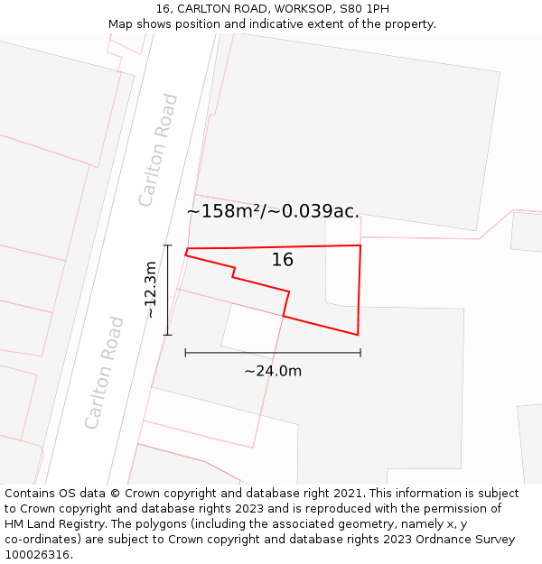 16, CARLTON ROAD, WORKSOP, S80 1PH: Plot and title map