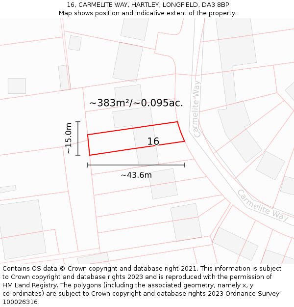 16, CARMELITE WAY, HARTLEY, LONGFIELD, DA3 8BP: Plot and title map
