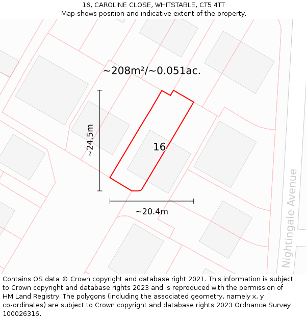 16, CAROLINE CLOSE, WHITSTABLE, CT5 4TT: Plot and title map