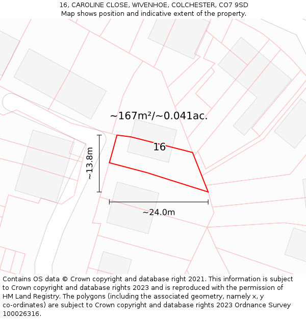 16, CAROLINE CLOSE, WIVENHOE, COLCHESTER, CO7 9SD: Plot and title map