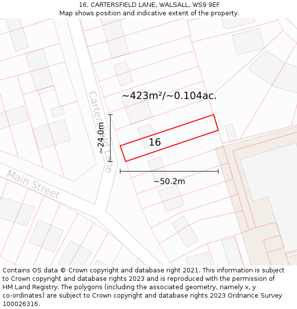 16, CARTERSFIELD LANE, WALSALL, WS9 9EF: Plot and title map