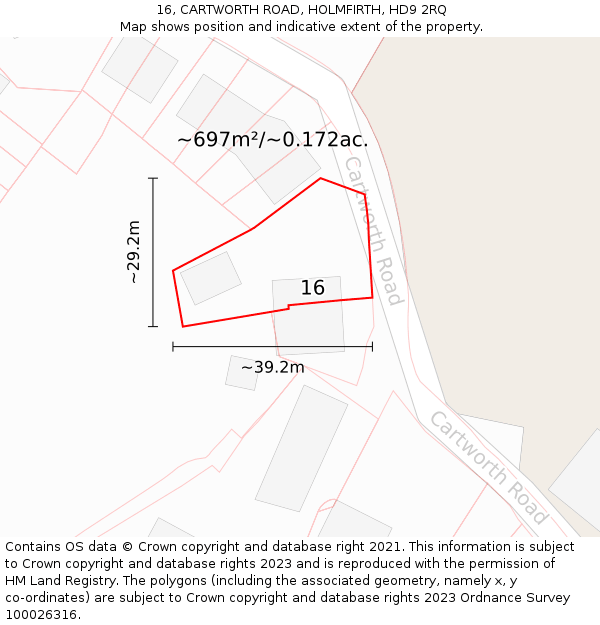 16, CARTWORTH ROAD, HOLMFIRTH, HD9 2RQ: Plot and title map