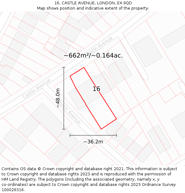 16, CASTLE AVENUE, LONDON, E4 9QD: Plot and title map