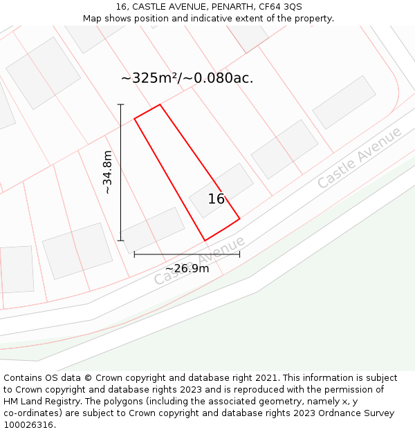 16, CASTLE AVENUE, PENARTH, CF64 3QS: Plot and title map