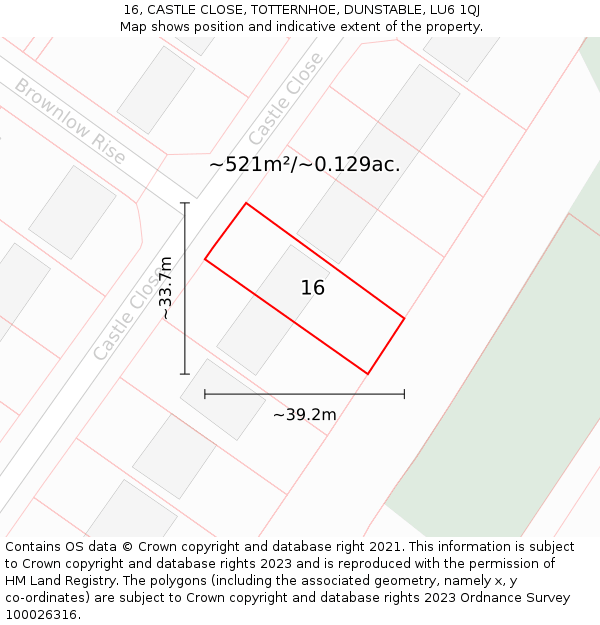 16, CASTLE CLOSE, TOTTERNHOE, DUNSTABLE, LU6 1QJ: Plot and title map