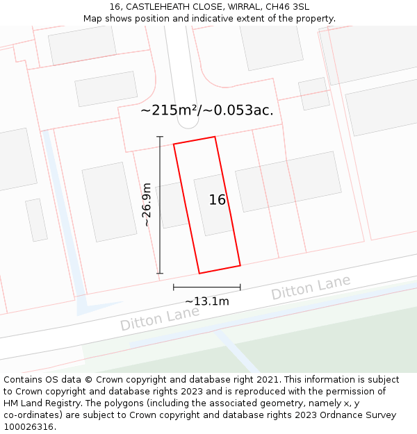 16, CASTLEHEATH CLOSE, WIRRAL, CH46 3SL: Plot and title map