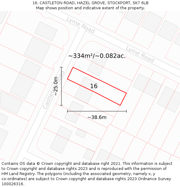 16, CASTLETON ROAD, HAZEL GROVE, STOCKPORT, SK7 6LB: Plot and title map