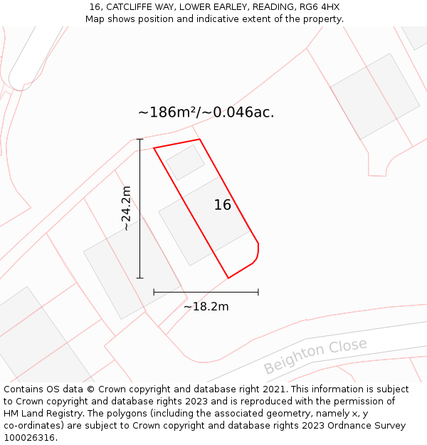 16, CATCLIFFE WAY, LOWER EARLEY, READING, RG6 4HX: Plot and title map