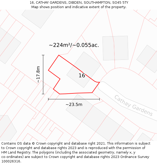 16, CATHAY GARDENS, DIBDEN, SOUTHAMPTON, SO45 5TY: Plot and title map