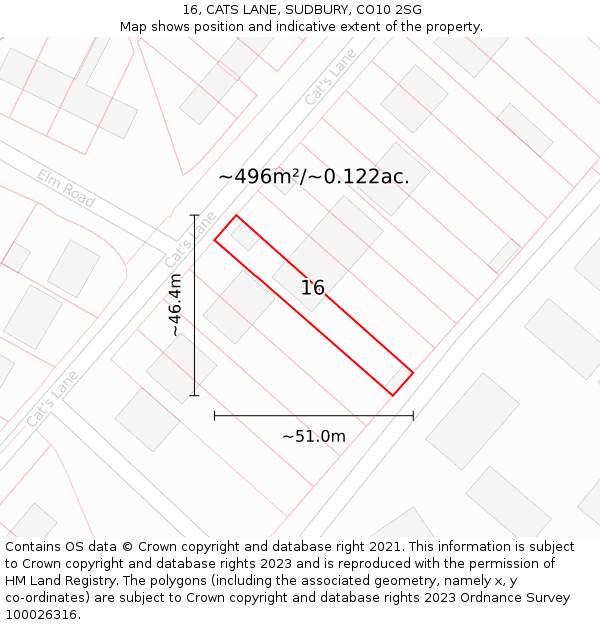 16, CATS LANE, SUDBURY, CO10 2SG: Plot and title map