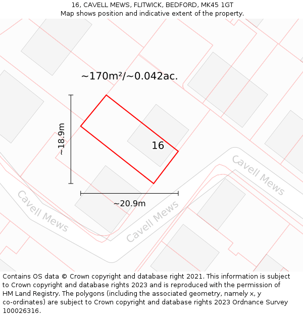 16, CAVELL MEWS, FLITWICK, BEDFORD, MK45 1GT: Plot and title map