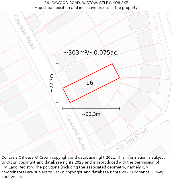 16, CAWOOD ROAD, WISTOW, SELBY, YO8 3XB: Plot and title map