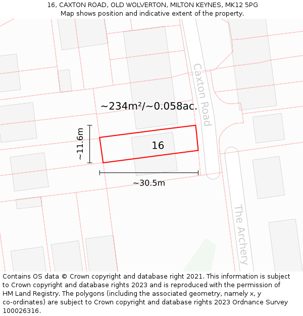 16, CAXTON ROAD, OLD WOLVERTON, MILTON KEYNES, MK12 5PG: Plot and title map