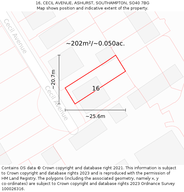 16, CECIL AVENUE, ASHURST, SOUTHAMPTON, SO40 7BG: Plot and title map