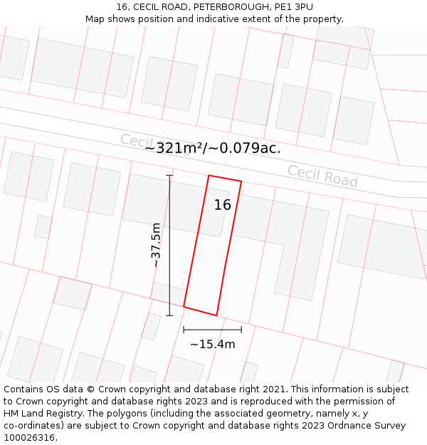 16, CECIL ROAD, PETERBOROUGH, PE1 3PU: Plot and title map